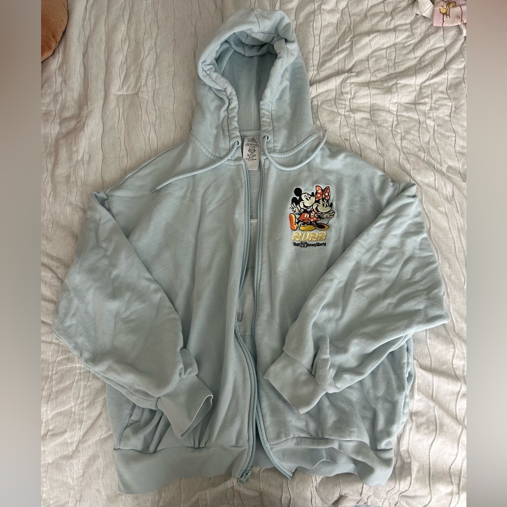 Disney Light Blue Hoodie with Mickey and Minnie Graphic